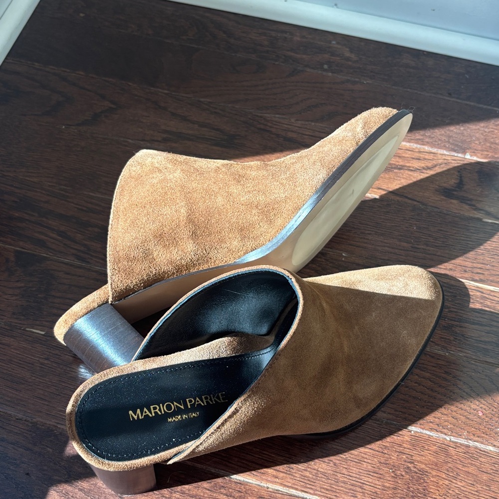 Marion Parke Dark Tan Suede Mules - 40 - Brand New!